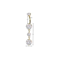 Implant Grade Titanium Vitrail Medium CZ Internally Threaded Multi Gem Dangle Belly Ring