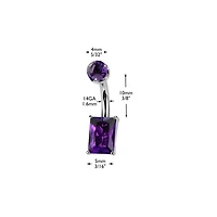 Implant Grade Titanium Amethyst Stone Rectangle Internally Threaded Belly Ring
