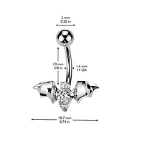 Implant Grade Titanium White CZ Internally Threaded Flying Bat Non Dangle Belly Ring
