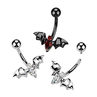Implant Grade Titanium Black PVD Red CZ Internally Threaded Flying Bat Non Dangle Belly Ring