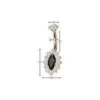 Implant Grade Titanium White & Black CZ Internally Threaded Marquise Non Dangle Belly Ring