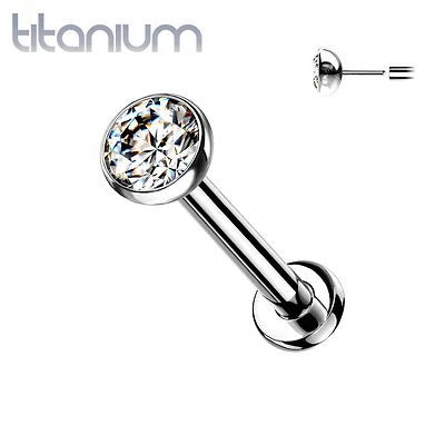 Implant Grade Titanium Threadless Push In Tragus/Cartilage/Nose White CZ Stud with Flat Back