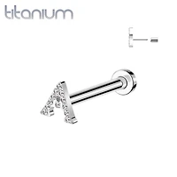 Implant Grade Titanium White CZ Initial Letter Threadless Push In Labret
