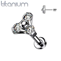 Implant Grade Titanium Threadless Push In Tragus/Cartilage White CZ Trillium With Flat Back