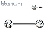 Implant Grade Titanium Nipple Barbell With Internally Threaded White CZ Gems