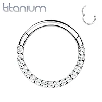 Implant Grade Titanium Paved White CZ Hinged Septum Hoop Clicker