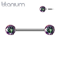 Implant Grade Titanium Nipple Barbell With Internally Threaded Vitrail CZ Gems