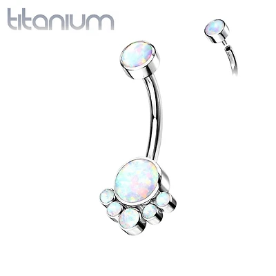 Implant Grade Titanium Internally Threaded White Opal Bezel Cluster Belly Ring
