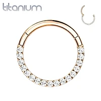 Implant Grade Titanium Rose Gold PVD Paved White CZ Septum Clicker