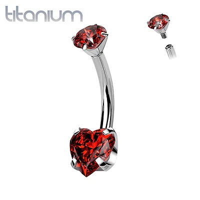 Implant Grade Titanium Internally Threaded Heart CZ Belly Ring