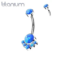 Implant Grade Titanium Internally Threaded Blue Opal Bezel Cluster Belly Ring