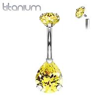 Implant Grade Titanium Internally Threaded Pear Teardrop Topaz CZ Belly Ring