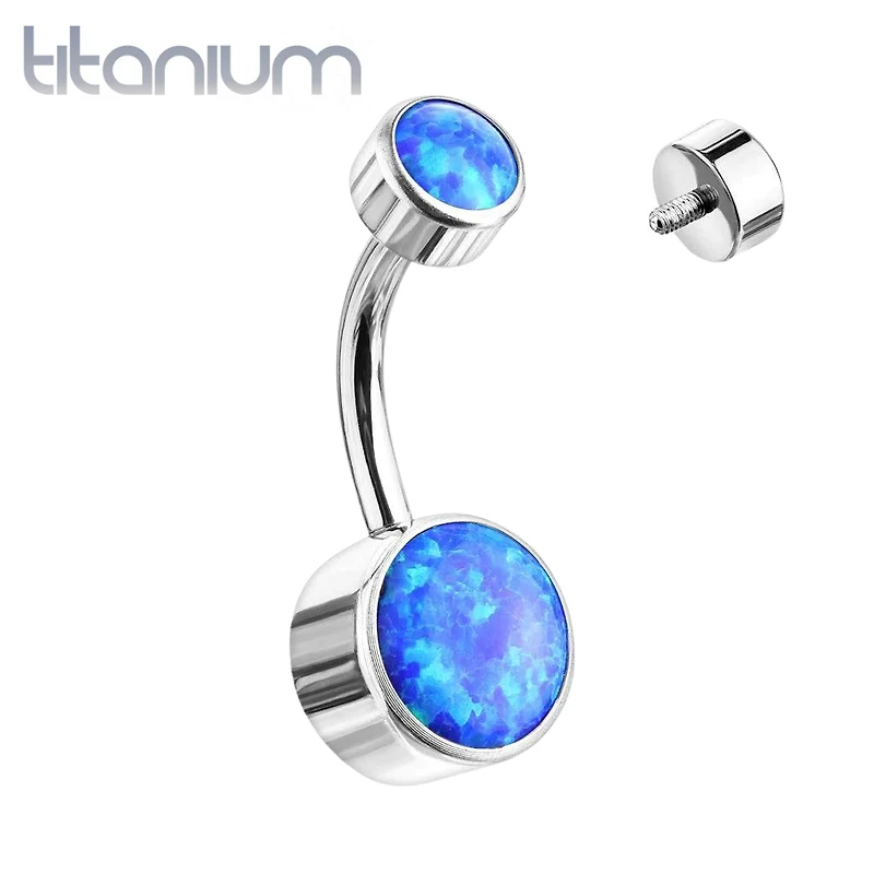 Internally Threaded Implant Grade Titanium Bezel Blue Opal Belly Ring