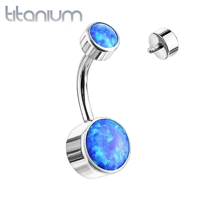 Internally Threaded Implant Grade Titanium Bezel Blue Opal Belly Ring