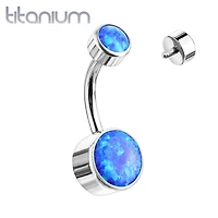 Internally Threaded Implant Grade Titanium Bezel Blue Opal Belly Ring