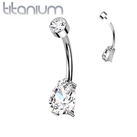 Implant Grade Titanium Dainty White Pear Shape Tear Drop Belly Ring
