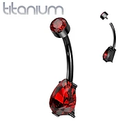 Implant Grade Titanium Dainty Black PVD Red Tear Drop Belly Ring