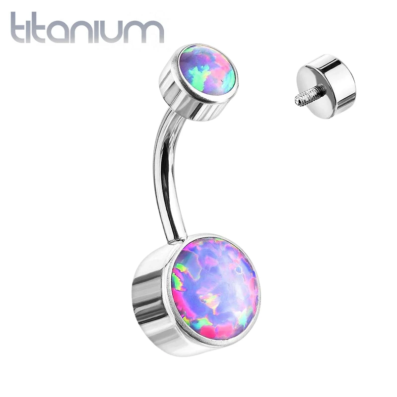 Internally Threaded Grade Titanium Bezel Purple Opal Belly Ring