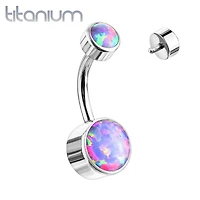 Internally Threaded Grade Titanium Bezel Purple Opal Belly Ring