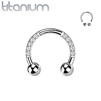 Implant Grade Titanium White CZ Gem Pave Horseshoe