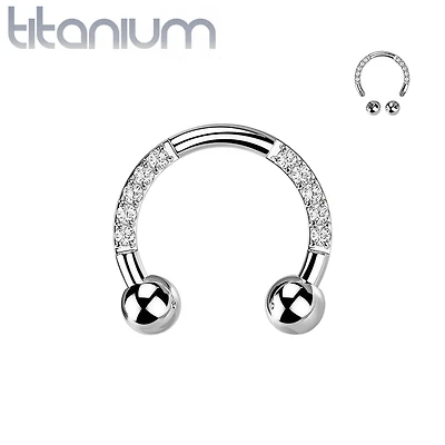 Implant Grade Titanium White CZ Gem Pave Horseshoe