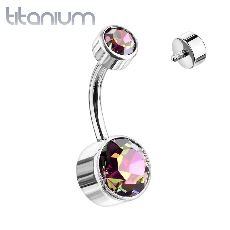 Internally Threaded Implant Grade Titanium Bezel Vitrail Gem Belly Ring