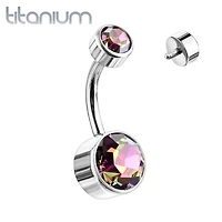 Internally Threaded Implant Grade Titanium Bezel Vitrail Gem Belly Ring