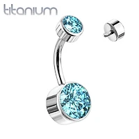 Internally Threaded Grade Titanium Bezel Aqua Gem Belly Ring