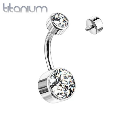Internally Threaded Grade Titanium Bezel White Gem Belly Ring