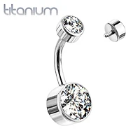 Internally Threaded Grade Titanium Bezel White Gem Belly Ring