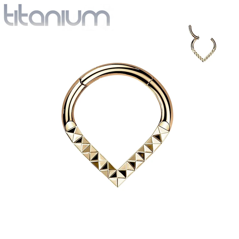 Implant Grade Titanium Rose Gold PVD V Shaped Ridged Septum Clicker Hinged Hoop