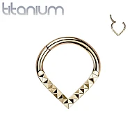 Implant Grade Titanium Rose Gold PVD V Shaped Ridged Septum Clicker Hinged Hoop