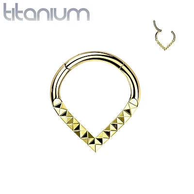 Implant Grade Titanium Gold PVD V Shaped Ridged Septum Clicker Hinged Hoop
