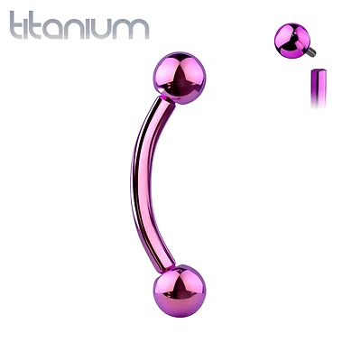 Implant Grade Titanium Purple PVD Internally Threaded Curved Barbell