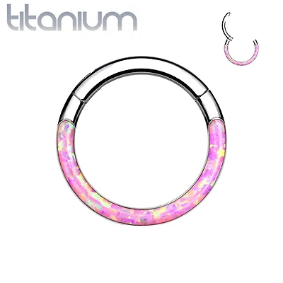 Implant Grade Titanium Opal Inlay Septum Daith Clicker Hinged Hoop Ring