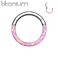 Implant Grade Titanium Opal Inlay Septum Daith Clicker Hinged Hoop Ring