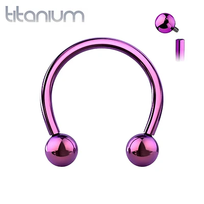 Implant Grade Titanium Internally Threaded Purple PVD Horseshoe Circular Barbell