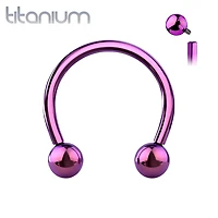 Implant Grade Titanium Internally Threaded Purple PVD Horseshoe Circular Barbell