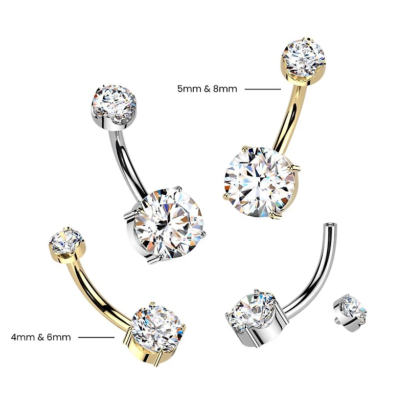 Implant Grade Titanium Gold PVD White Moissanite Internally Threaded Round Belly Ring