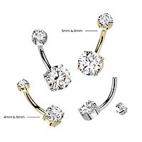 Implant Grade Titanium Gold PVD White Moissanite Internally Threaded Round Belly Ring