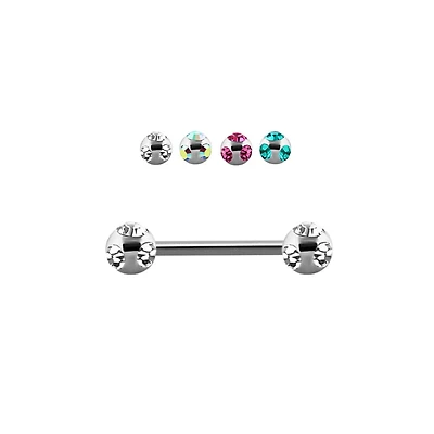 316L Surgical Steel Multi CZ Ball Straight Barbell Nipple Ring