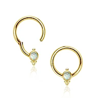 316L Surgical Steel Gold PVD White Opal Dainty Beaded Hinged Clicker Hoop