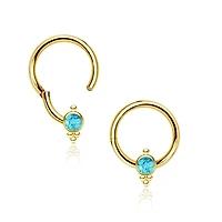 316L Surgical Steel Gold PVD Turquoise Dainty Beaded Hinged Clicker Hoop