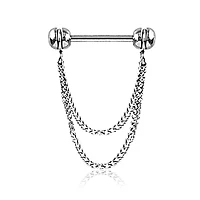 316L Surgical Steel Double Chain Dangle Nipple Ring Straight Barbell