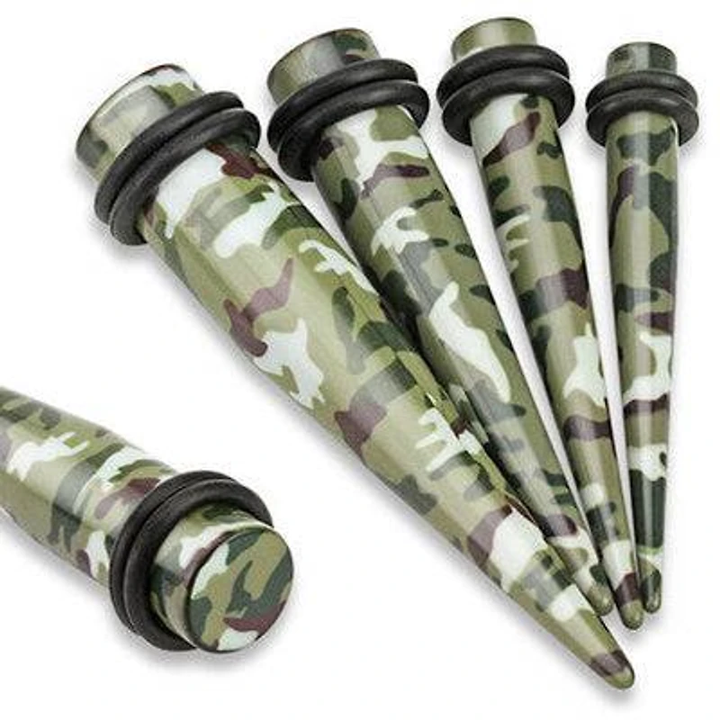 Acrylic Green Camouflage Army Ear Stretchers Spacers Tapers