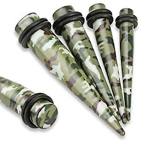 Acrylic Green/ Camouflage Army Ear Stretchers Spacers Tapers