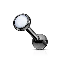 Black Plated Surgical Steel White Stone Ball Back Cartilage Ring Barbell