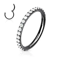 Black Surgical Steel Easy Hinged CZ Pave Clicker Hoop
