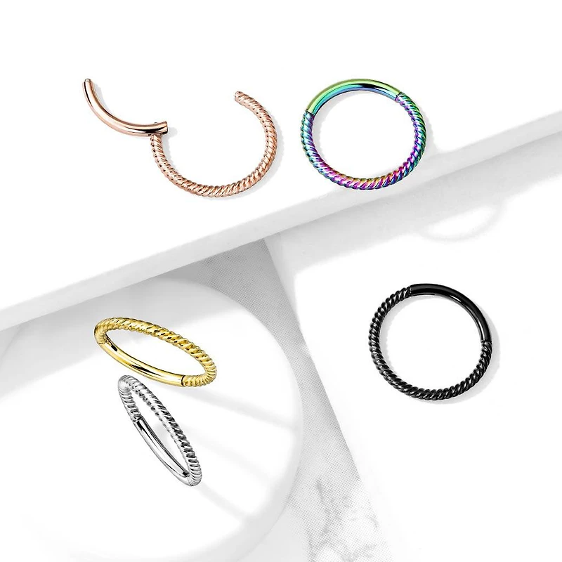 Black Surgical Steel Multi Use Braided Twisted Hinged Hoop Ring Clicker
