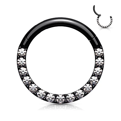 Black Surgical Steel Paved CZ Hinged Septum Ring Clicker